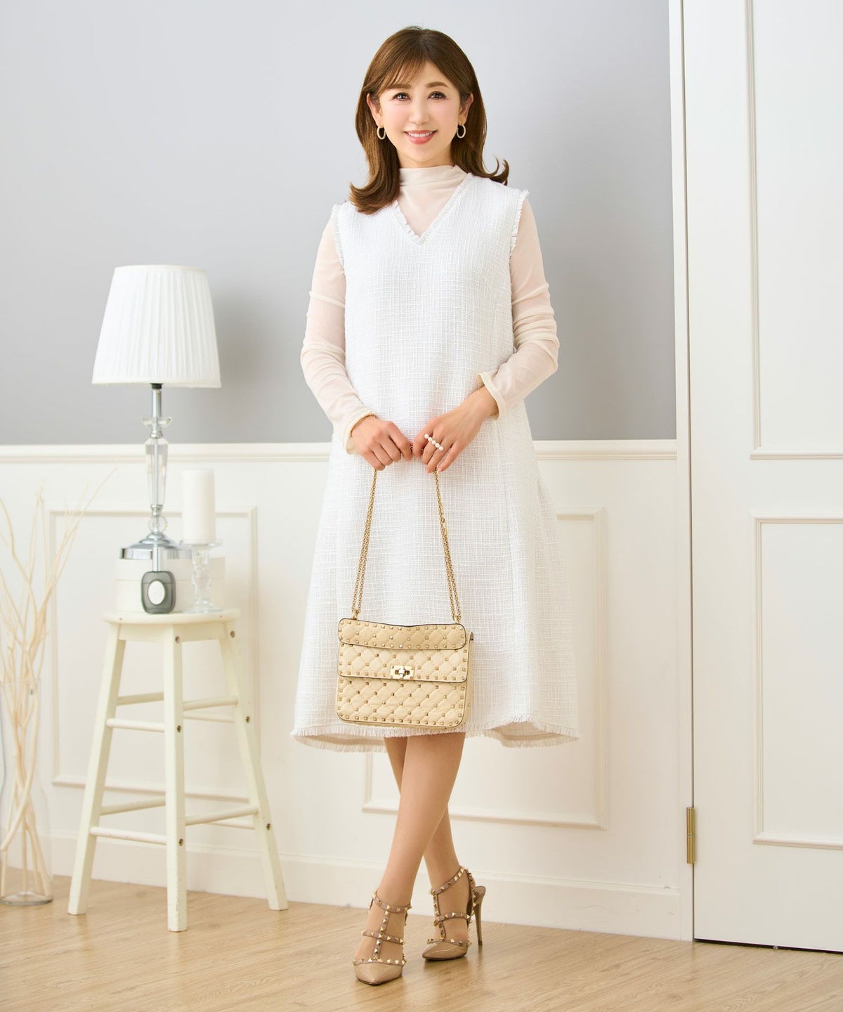 セレクトシアートップス素材レディース服かわいいきれいめ大人細身白黒春秋ジョイントスペース