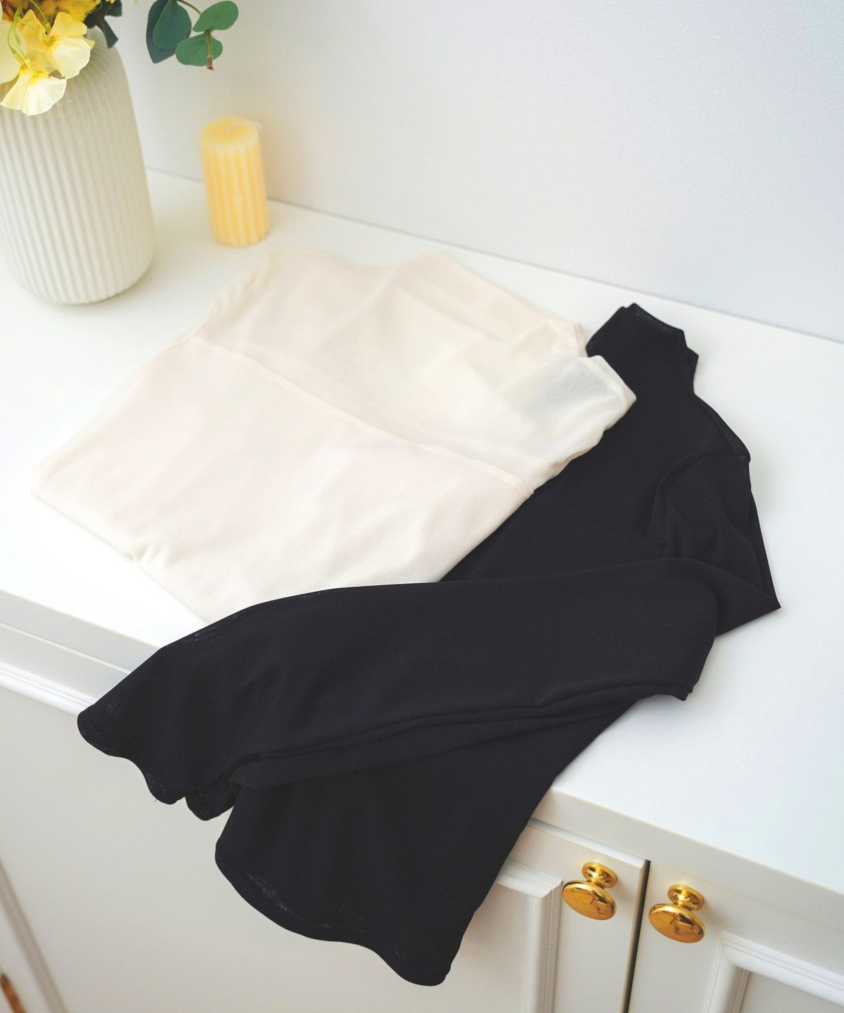 セレクトシアートップス素材レディース服かわいいきれいめ大人細身白黒春秋ジョイントスペース