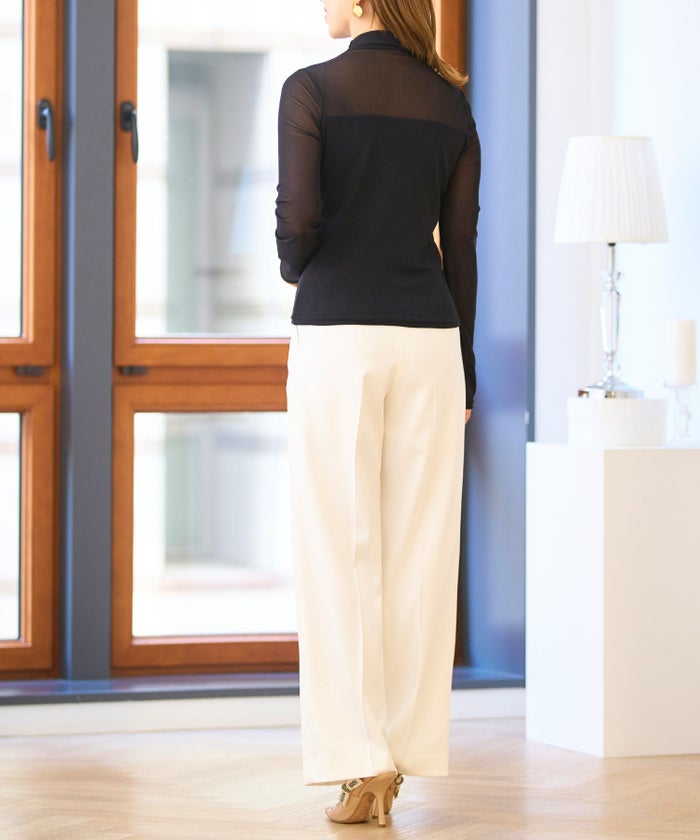 セレクトシアートップス素材レディース服かわいいきれいめ大人細身白黒春秋ジョイントスペース