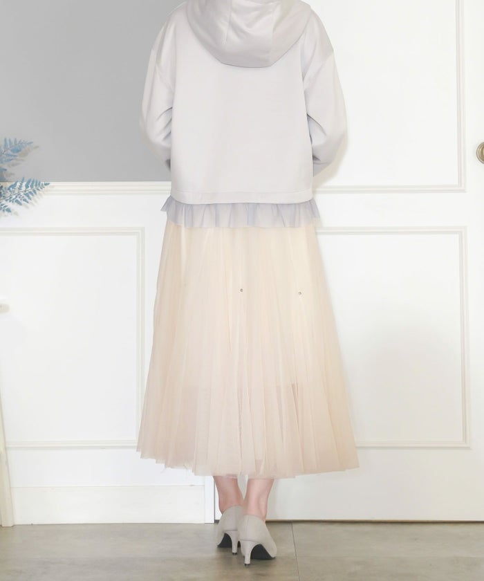 セレクトスカートフレアチュール白黒ロングきれいめかわいい大人オフィスジョイントスペース