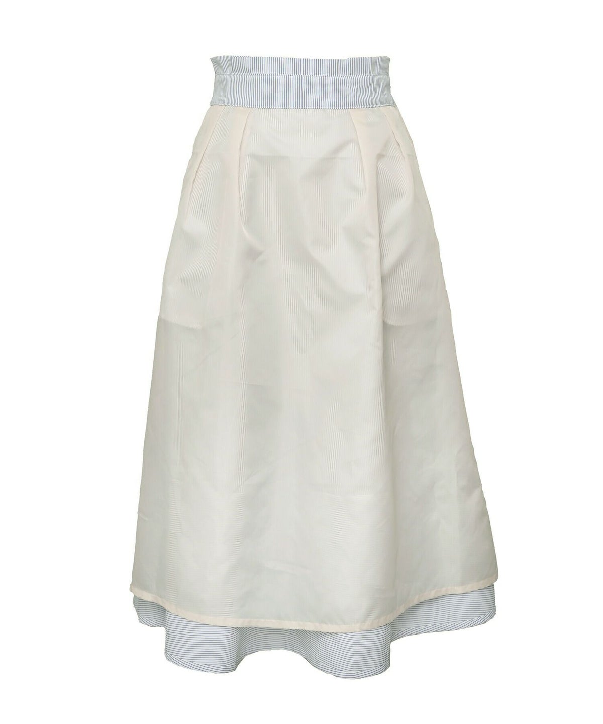 レディース/ボトムス/スカート/フレアスカート/ストライプ柄/刺繍/ロゴ/タック/ポケット/清涼感/春/夏/リボン/ピンク/サックス