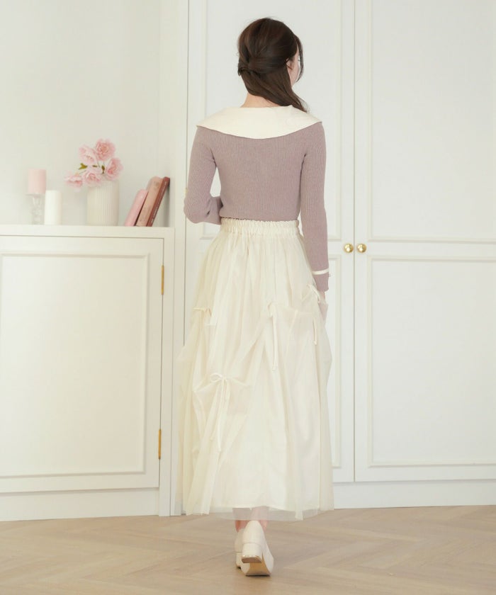 レディース/セレクト/ボトムス/スカート/チュール/リボン/アシメ/ランダム/シアー/透け感/ウエストゴム/春/夏/秋/冬/フェミニン/上品/エレガント/かわいい/アイボリ－/グレー