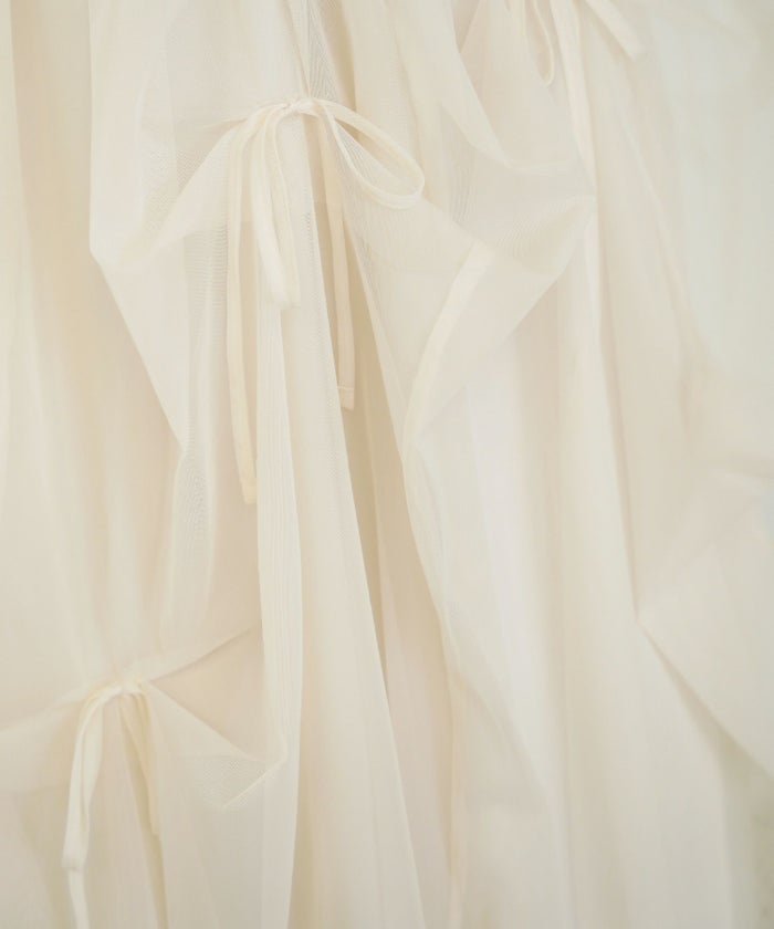 レディース/セレクト/ボトムス/スカート/チュール/リボン/アシメ/ランダム/シアー/透け感/ウエストゴム/春/夏/秋/冬/フェミニン/上品/エレガント/かわいい/アイボリ－/グレー