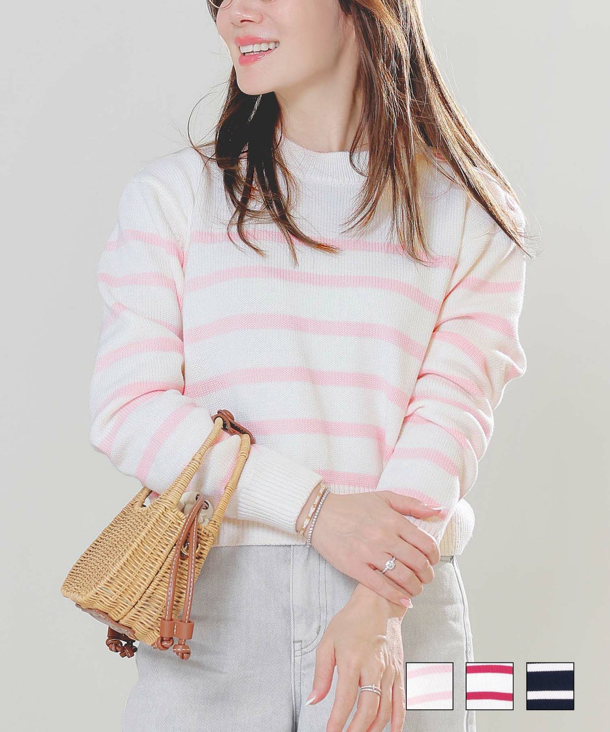 くるみボタン付きショルダーボーダーニットLiala×PG