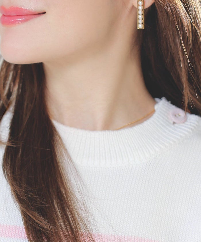 手洗い可トップスレディースニット春秋かわいいオフィスきれいめピンク大人ジョイントスペース