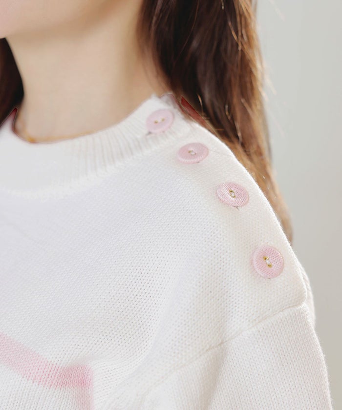 手洗い可トップスレディースニット春秋かわいいオフィスきれいめピンク大人ジョイントスペース