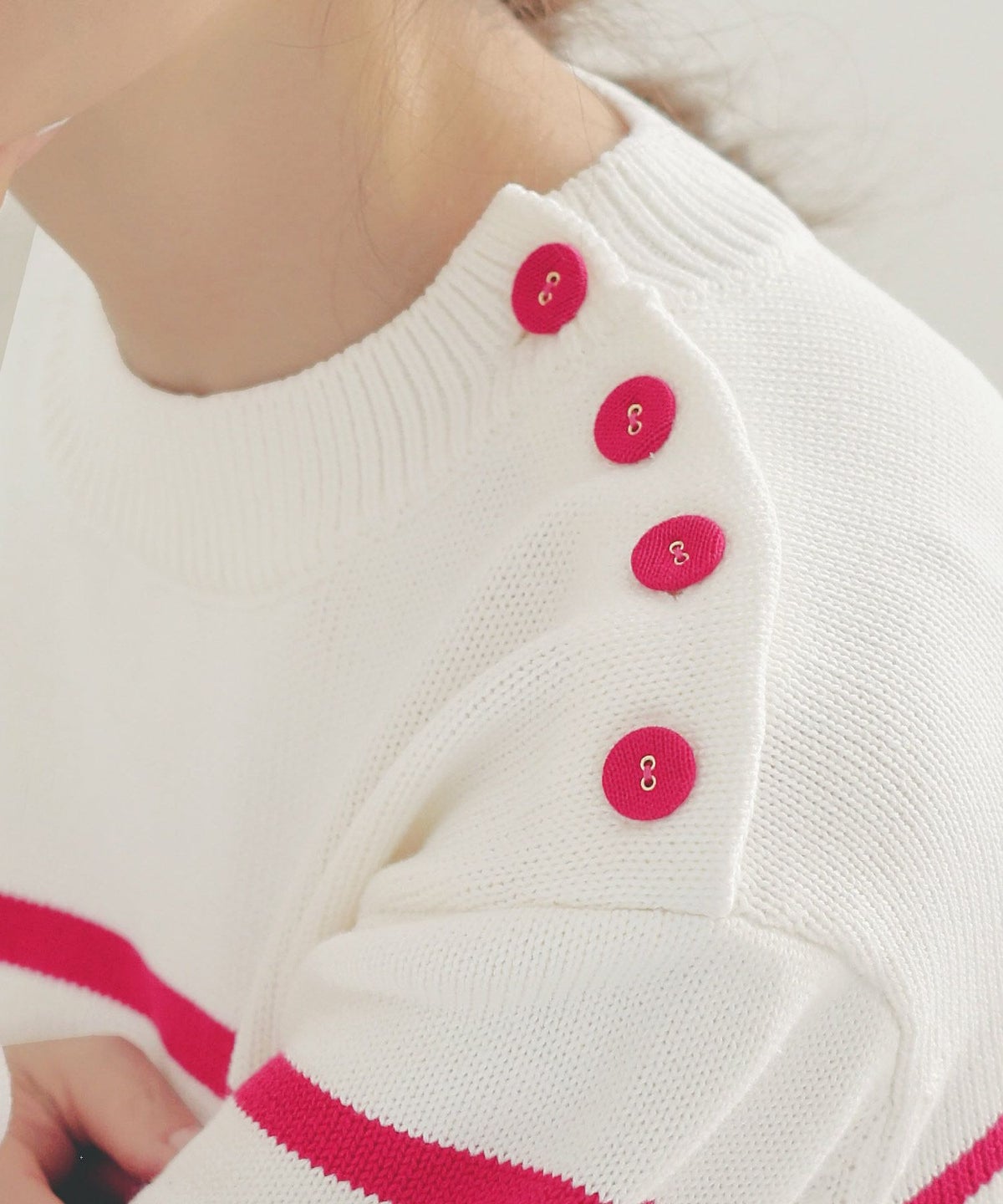 手洗い可トップスレディースニット春秋かわいいオフィスきれいめピンク大人ジョイントスペース