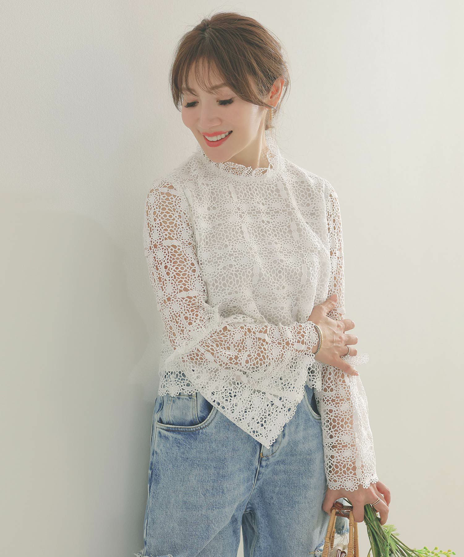 Occasion-SALE 総レース フレアスリーブ ブラウス Liala×PG 全2色