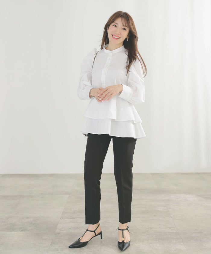 手洗い可くるみ釦フェミニンオフィス春上品大人可愛いきれいめジョイントスペース