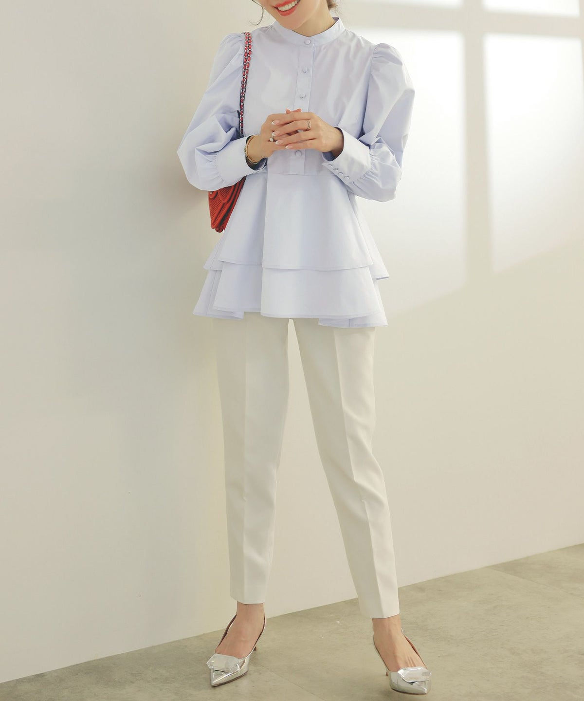 手洗い可くるみ釦フェミニンオフィス春上品大人可愛いきれいめジョイントスペース