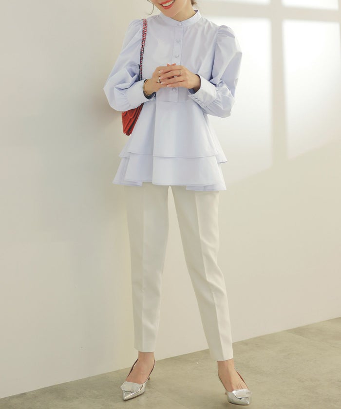 手洗い可くるみ釦フェミニンオフィス春上品大人可愛いきれいめジョイントスペース