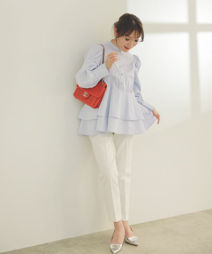 手洗い可くるみ釦フェミニンオフィス春上品大人可愛いきれいめジョイントスペース