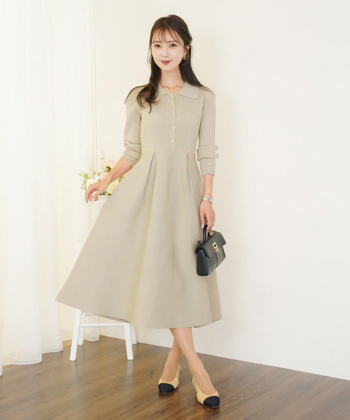 パールトリム 襟付き ニット ワンピース le reve vaniller