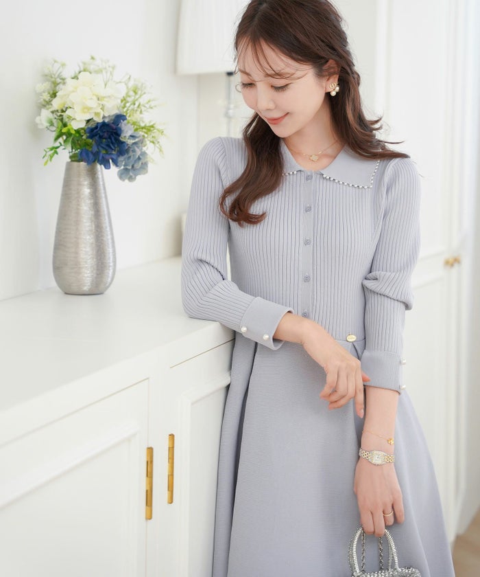 パールトリム 襟付き ニット ワンピース le reve vaniller