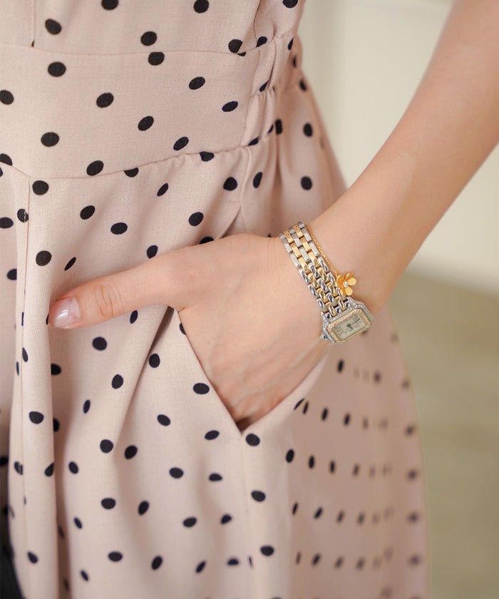 レディース/ワンピース/リネン/麻/袖リボン/リボン/デザイン/フロントファスナー/授乳/ママ/デイリー/お出かけ/普段/日常/ランチ/春/夏/ドット柄/ドット/プリント/アイボリー/ダスティピンク/ブラック/フェミニン/上品/エレガント/かわいい/大人