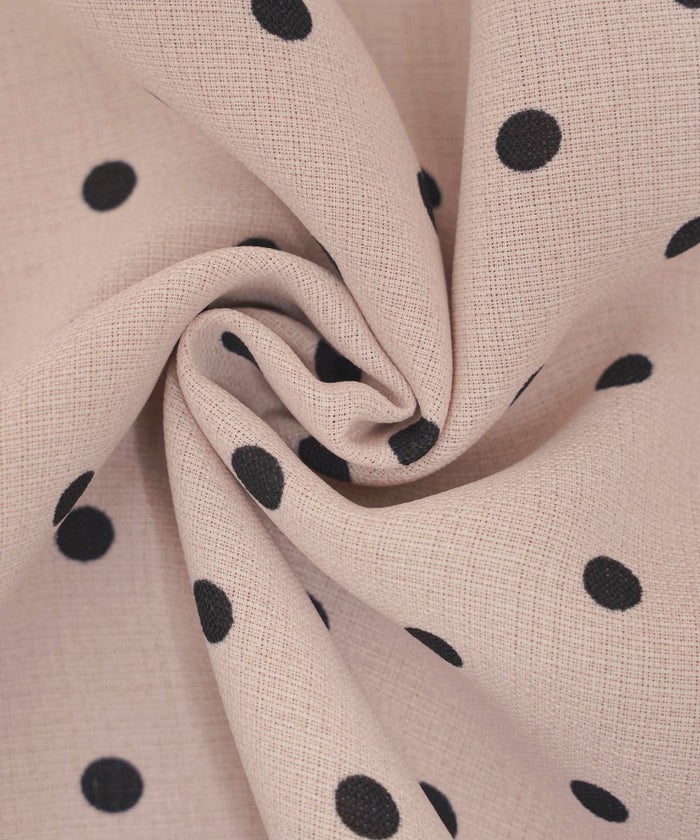 レディース/ワンピース/リネン/麻/袖リボン/リボン/デザイン/フロントファスナー/授乳/ママ/デイリー/お出かけ/普段/日常/ランチ/春/夏/ドット柄/ドット/プリント/アイボリー/ダスティピンク/ブラック/フェミニン/上品/エレガント/かわいい/大人