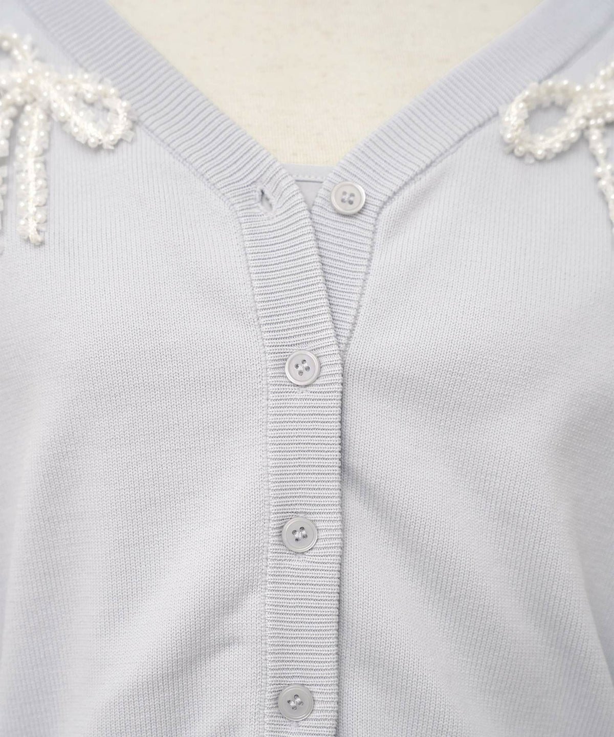 レディース/カーディガン/ワンピース/セット/リボン/パール/チュール/キャミワンピース/前あき/長袖/ドロップショルダー/コンパクト丈/レイヤード/裏地付き/上品/エレガント/フェミニン/大人/ピンクベージュ/ライトブルー/ネイビー