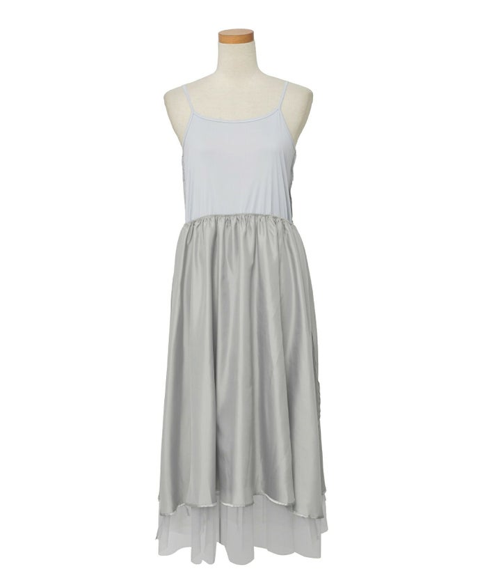 レディース/カーディガン/ワンピース/セット/リボン/パール/チュール/キャミワンピース/前あき/長袖/ドロップショルダー/コンパクト丈/レイヤード/裏地付き/上品/エレガント/フェミニン/大人/ピンクベージュ/ライトブルー/ネイビー