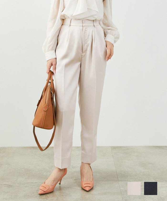 手洗い可 セレクト S M L オケージョン オフィス 学校行事 美脚 上品 大人 きれいめ ジョイントスペース ブライト サテン センタープレス パンツ Liala×PG