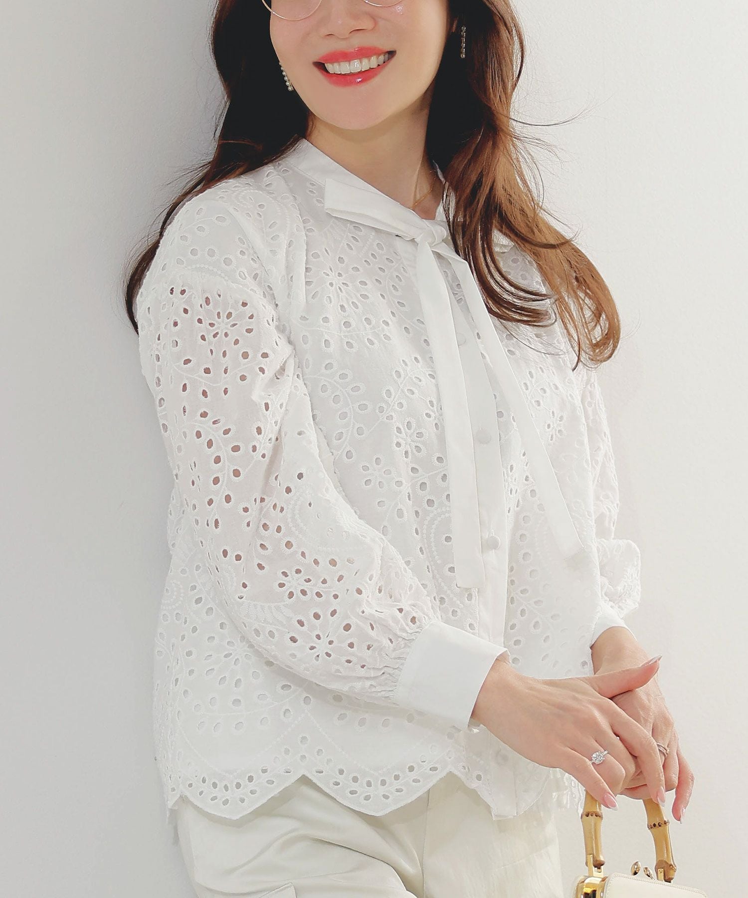 ボウタイ コットンレース ブラウス Liala×PG