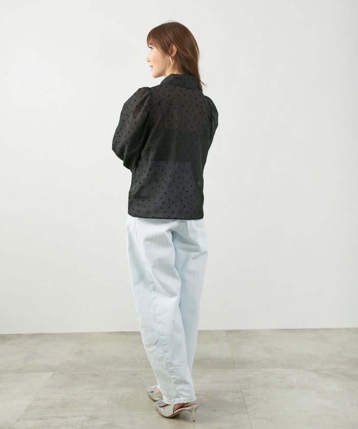 手洗い可オケージョンオフィス学校行事おしゃれフェミニン透け感上品きれいめ長袖白黒ジョイントスペース