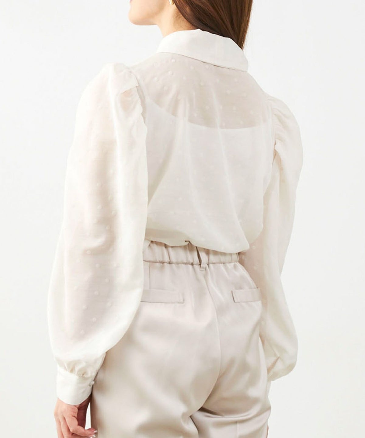 手洗い可オケージョンオフィス学校行事おしゃれフェミニン透け感上品きれいめ長袖白黒ジョイントスペース