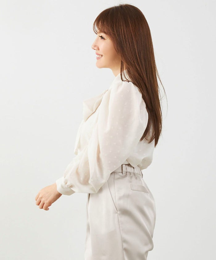 手洗い可オケージョンオフィス学校行事おしゃれフェミニン透け感上品きれいめ長袖白黒ジョイントスペース