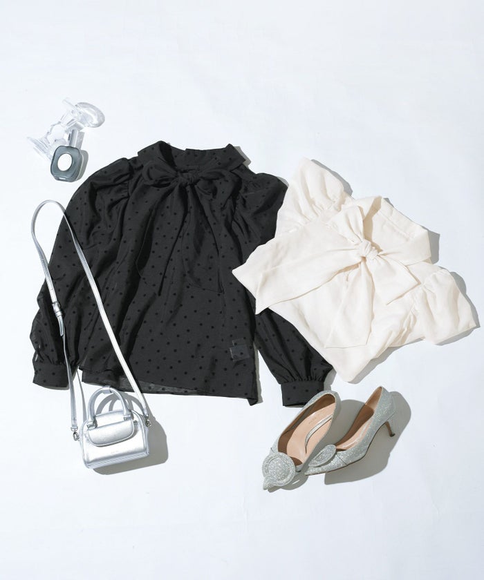 手洗い可オケージョンオフィス学校行事おしゃれフェミニン透け感上品きれいめ長袖白黒ジョイントスペース