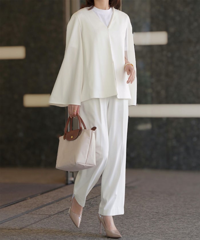 レディース パールトリム ジャケット/ホワイト/ブラック/M