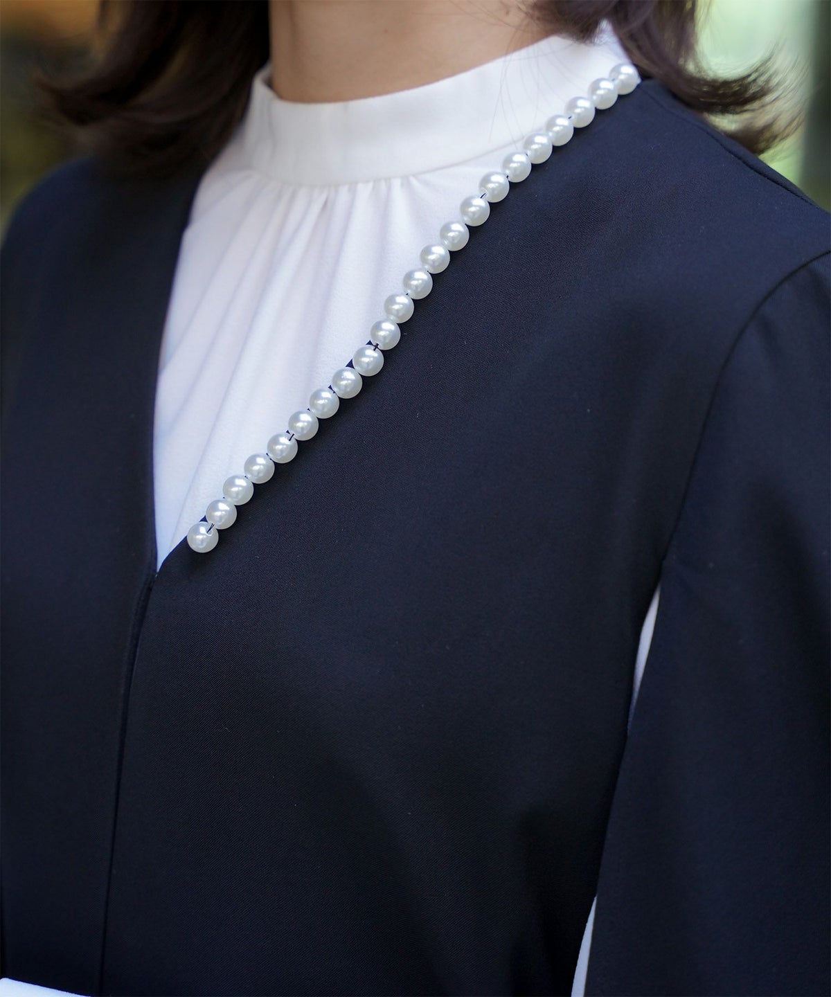 レディース パールトリム ジャケット/ホワイト/ブラック/M