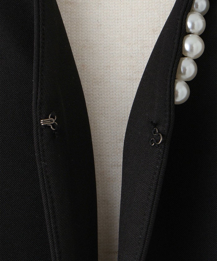 レディース パールトリム ジャケット/ホワイト/ブラック/M