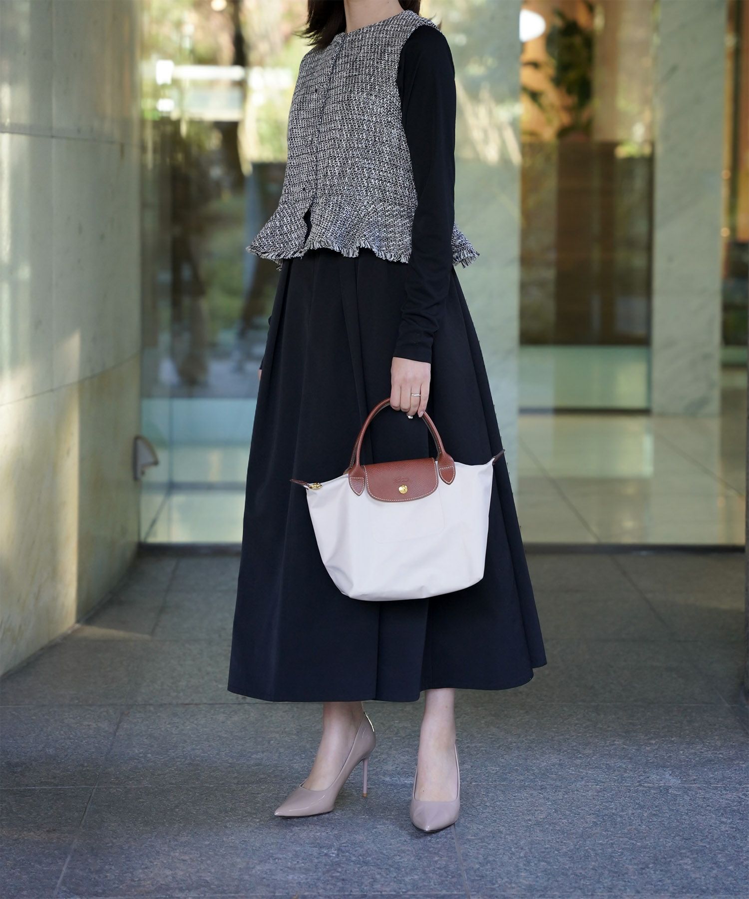 ツイード ジレスタイル ワンピース｜30代、40代 通勤、デート、休日に