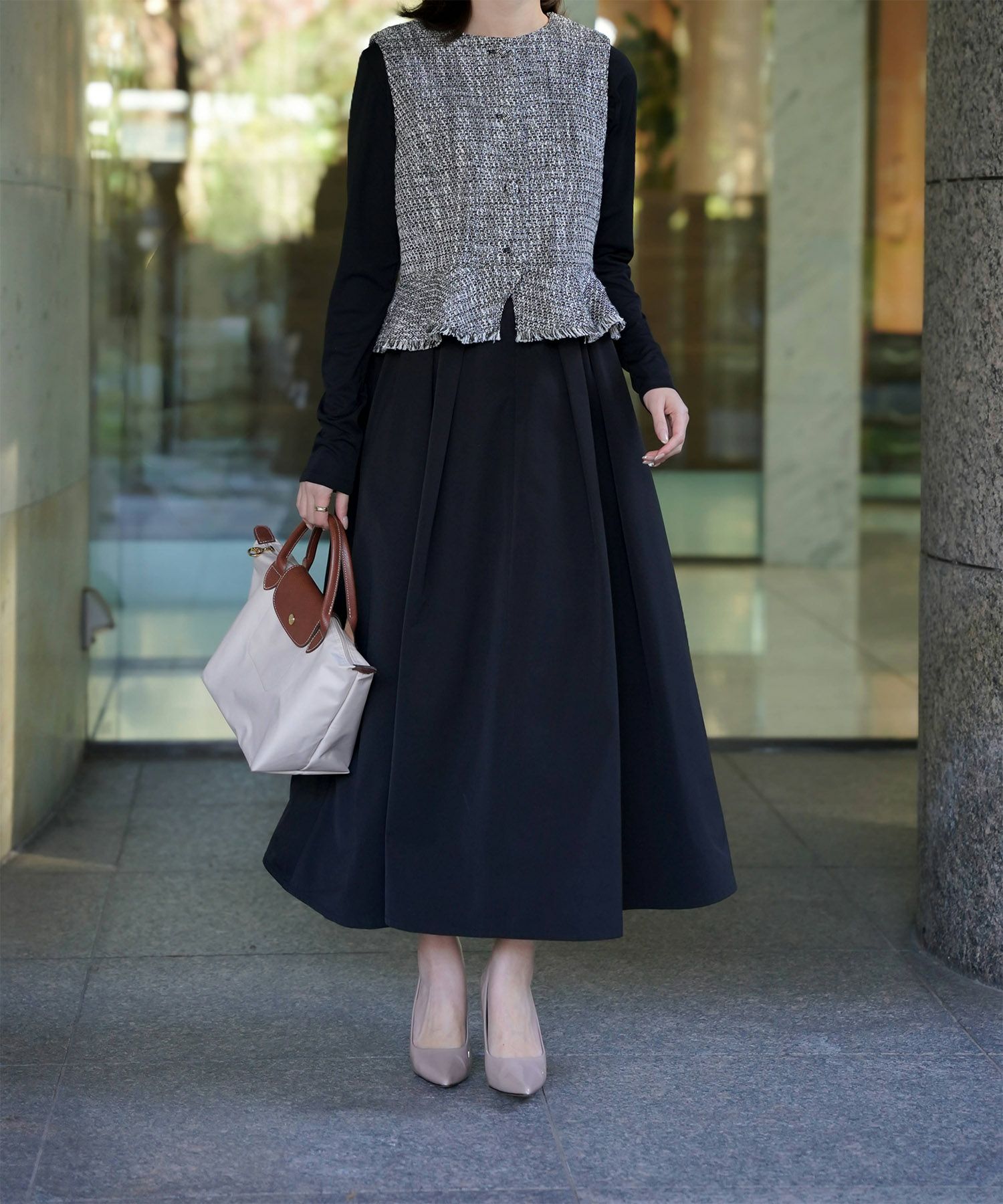 ツイード ジレスタイル ワンピース｜30代、40代 通勤、デート、休日に