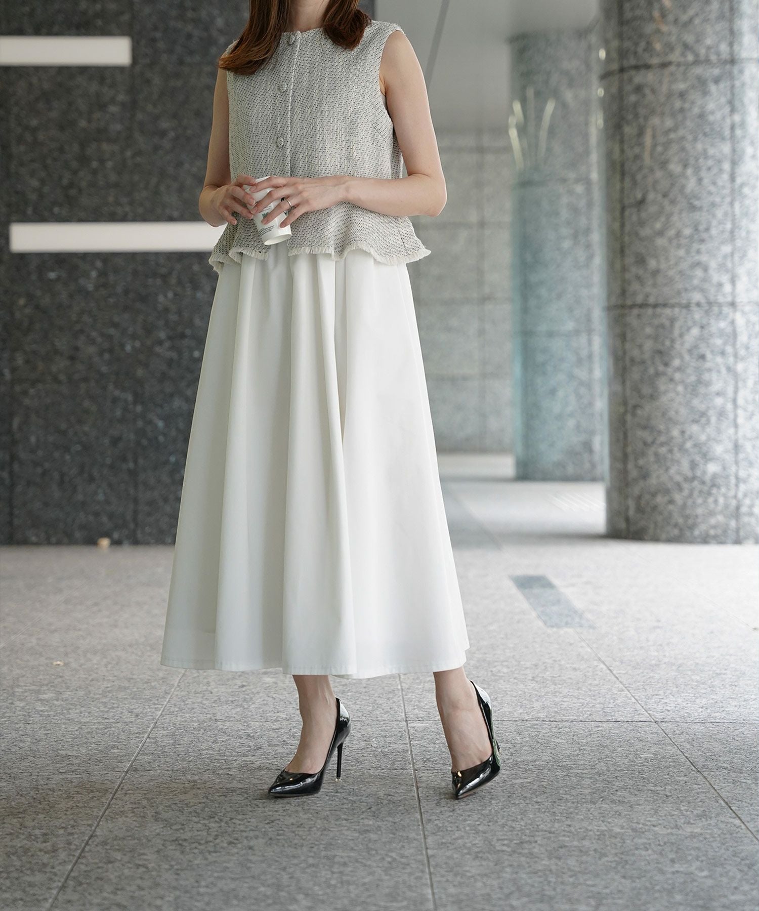 ツイード ジレスタイル ワンピース｜30代、40代 通勤、デート、休日に