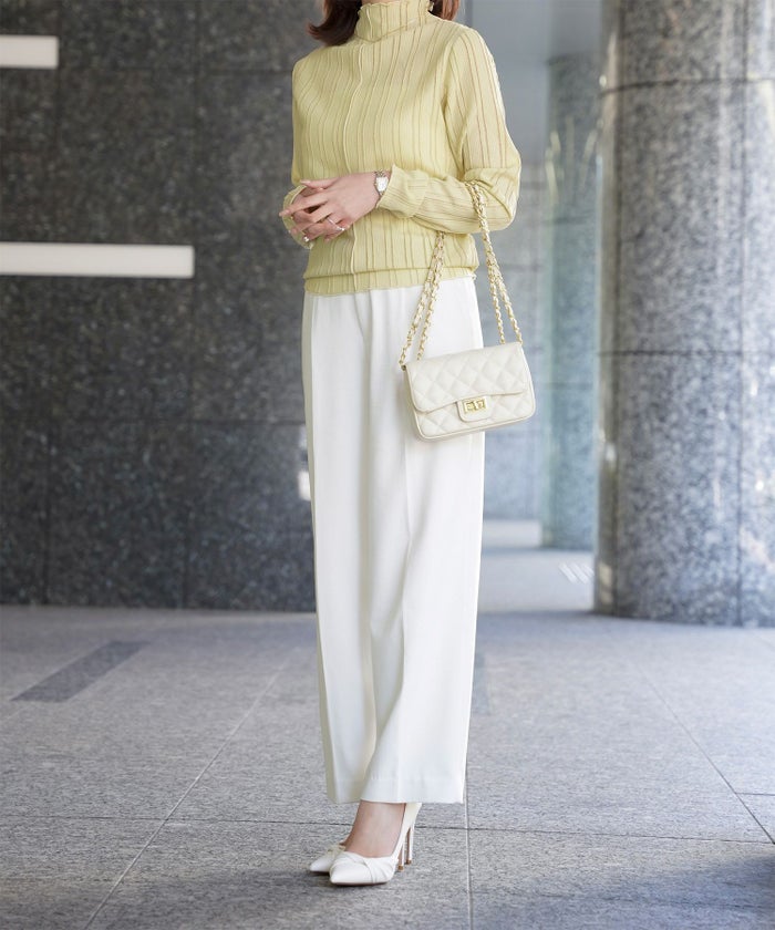 レディース 春 秋 冬 カットソー 薄手 カジュアル きれいめ 洗える ホワイト/ライトグリーン/ブラック/M/ボトルネック/長袖