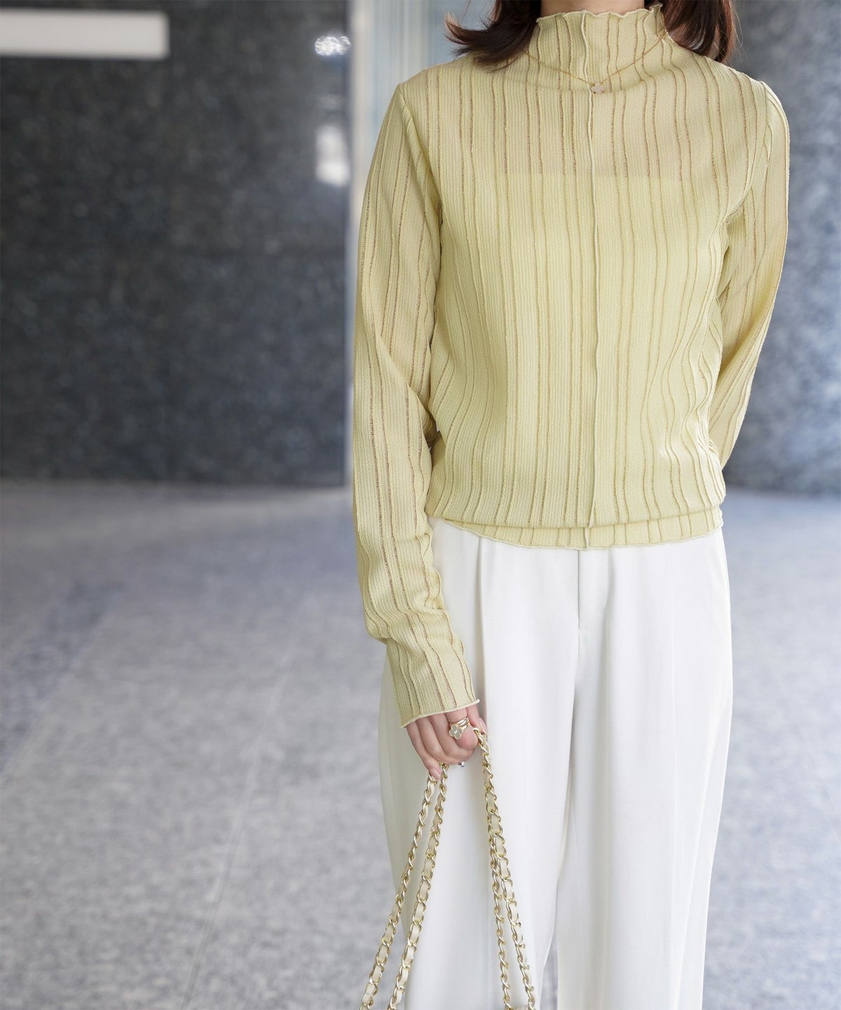 レディース 春 秋 冬 カットソー 薄手 カジュアル きれいめ 洗える ホワイト/ライトグリーン/ブラック/M/ボトルネック/長袖