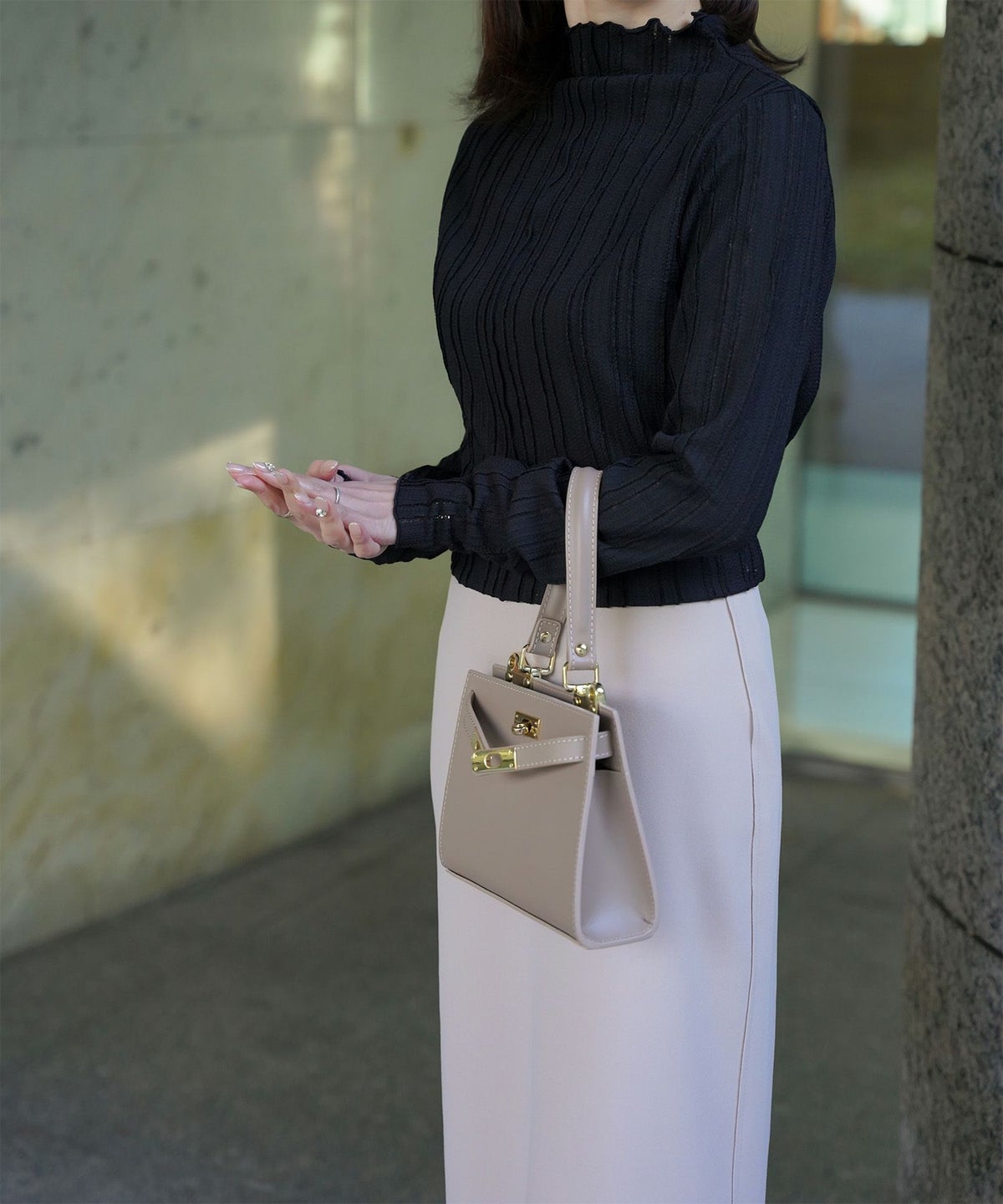 レディース 春 秋 冬 カットソー 薄手 カジュアル きれいめ 洗える ホワイト/ライトグリーン/ブラック/M/ボトルネック/長袖