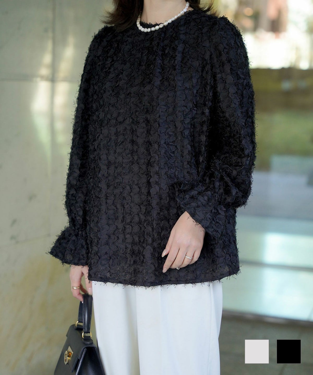 レディース モチーフ チュール フリル 2way フェザー ブラウス HUIT