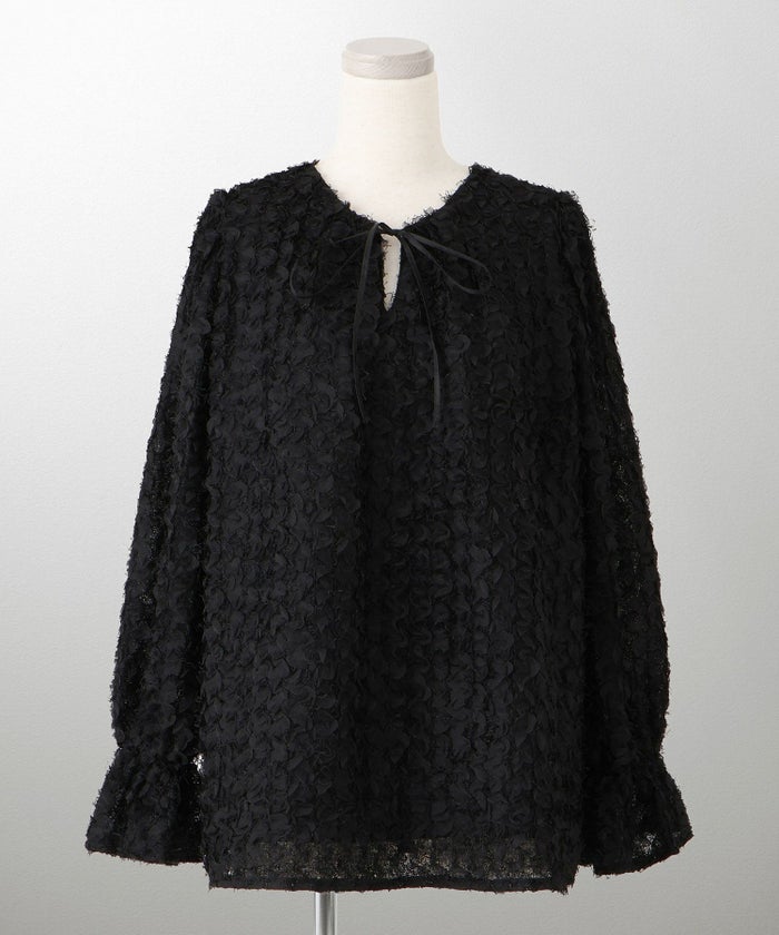 レディース モチーフ チュール フリル/アイボリー/ブラック/M/2way/フェザー/長袖