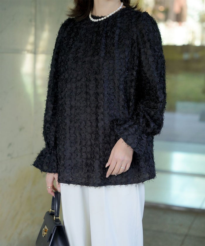 レディース モチーフ チュール フリル/アイボリー/ブラック/M/2way/フェザー/長袖