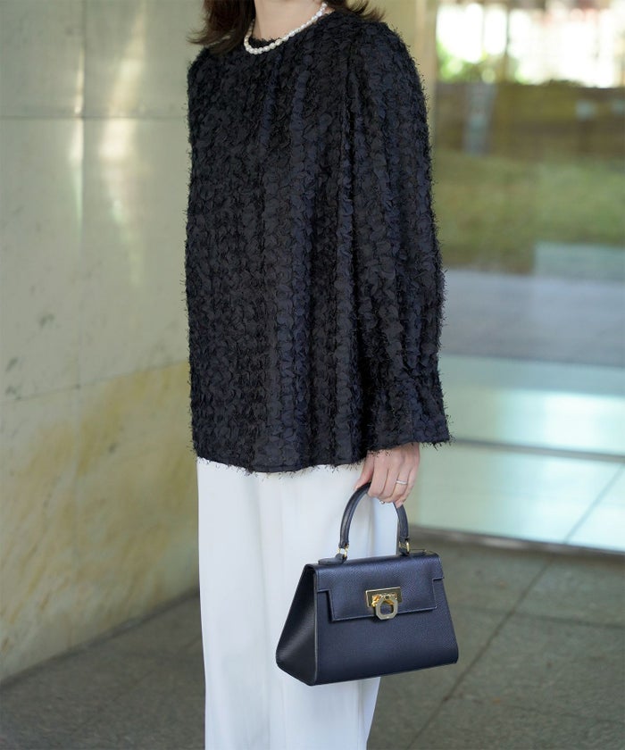 レディース モチーフ チュール フリル/アイボリー/ブラック/M/2way/フェザー/長袖