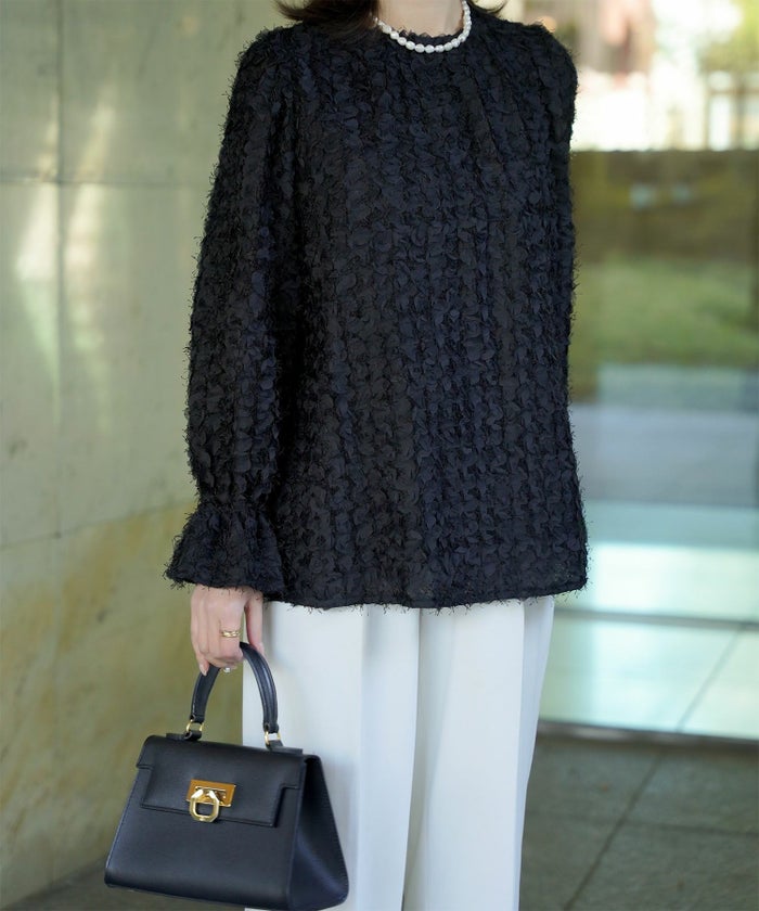 レディース モチーフ チュール フリル/アイボリー/ブラック/M/2way/フェザー/長袖