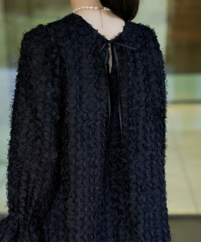 レディース モチーフ チュール フリル/アイボリー/ブラック/M/2way/フェザー/長袖