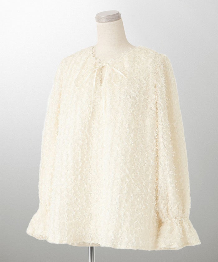 レディース モチーフ チュール フリル/アイボリー/ブラック/M/2way/フェザー/長袖