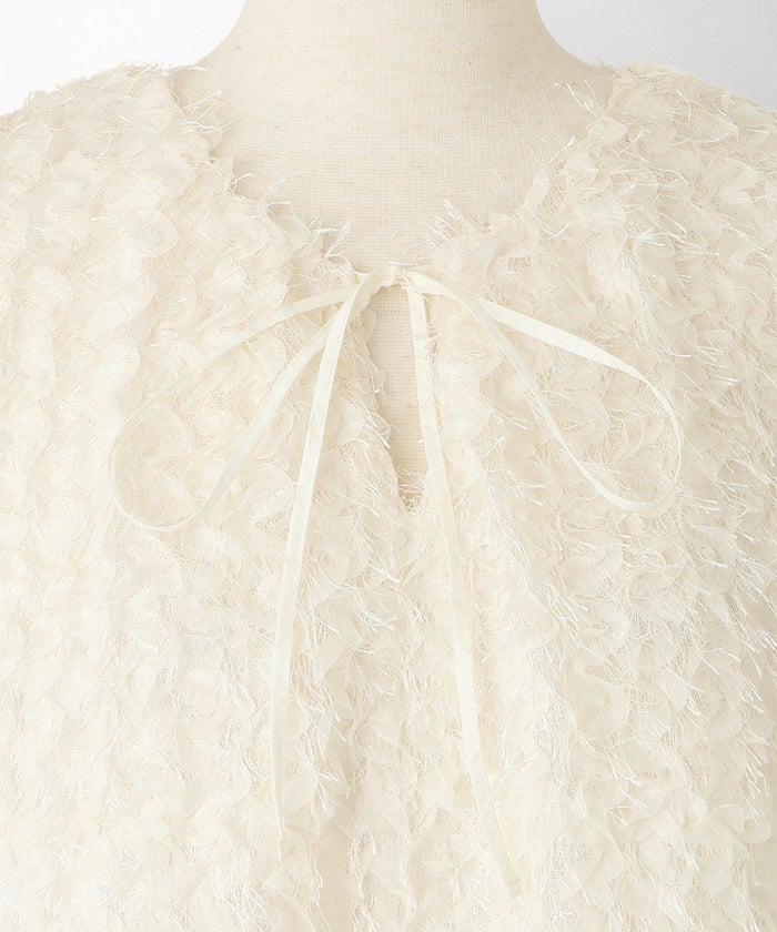 レディース モチーフ チュール フリル/アイボリー/ブラック/M/2way/フェザー/長袖