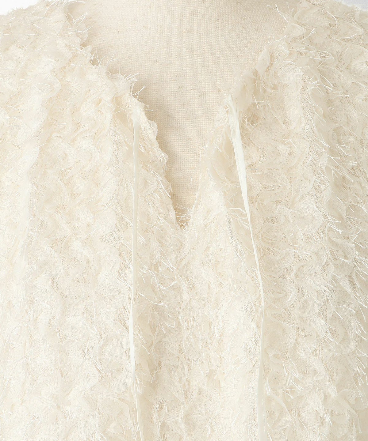 レディース モチーフ チュール フリル/アイボリー/ブラック/M/2way/フェザー/長袖