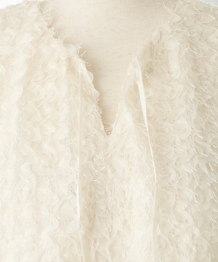 レディース モチーフ チュール フリル/アイボリー/ブラック/M/2way/フェザー/長袖