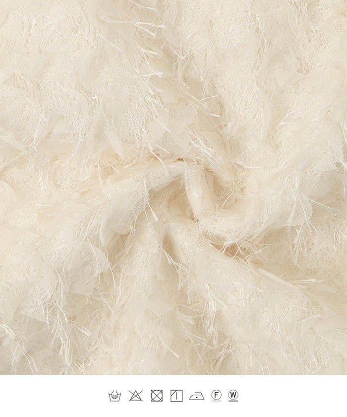 レディース モチーフ チュール フリル/アイボリー/ブラック/M/2way/フェザー/長袖