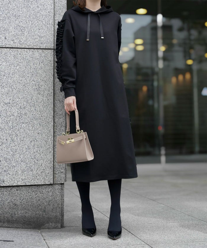 レディース 春 秋 ポンチ素材 カジュアル 上品/グレー/ブラック/M/プチフリル/ポケット/長袖