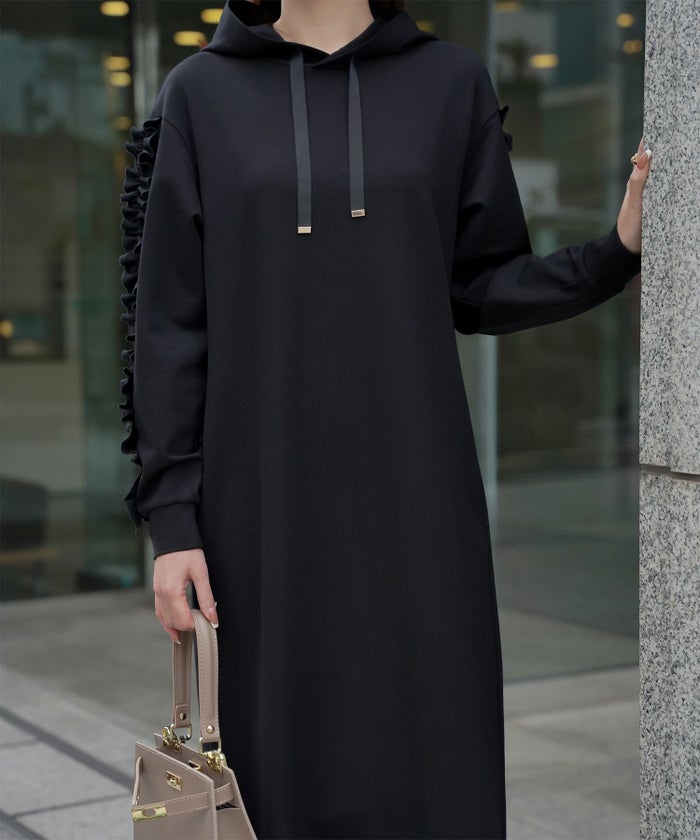 レディース 春 秋 ポンチ素材 カジュアル 上品/グレー/ブラック/M/プチフリル/ポケット/長袖